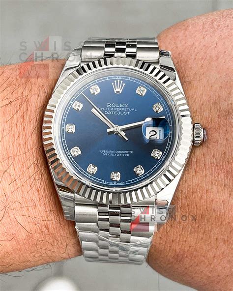 rolex datejust 41 blue diamond dial jubilee|rolex datejust 41mm price.